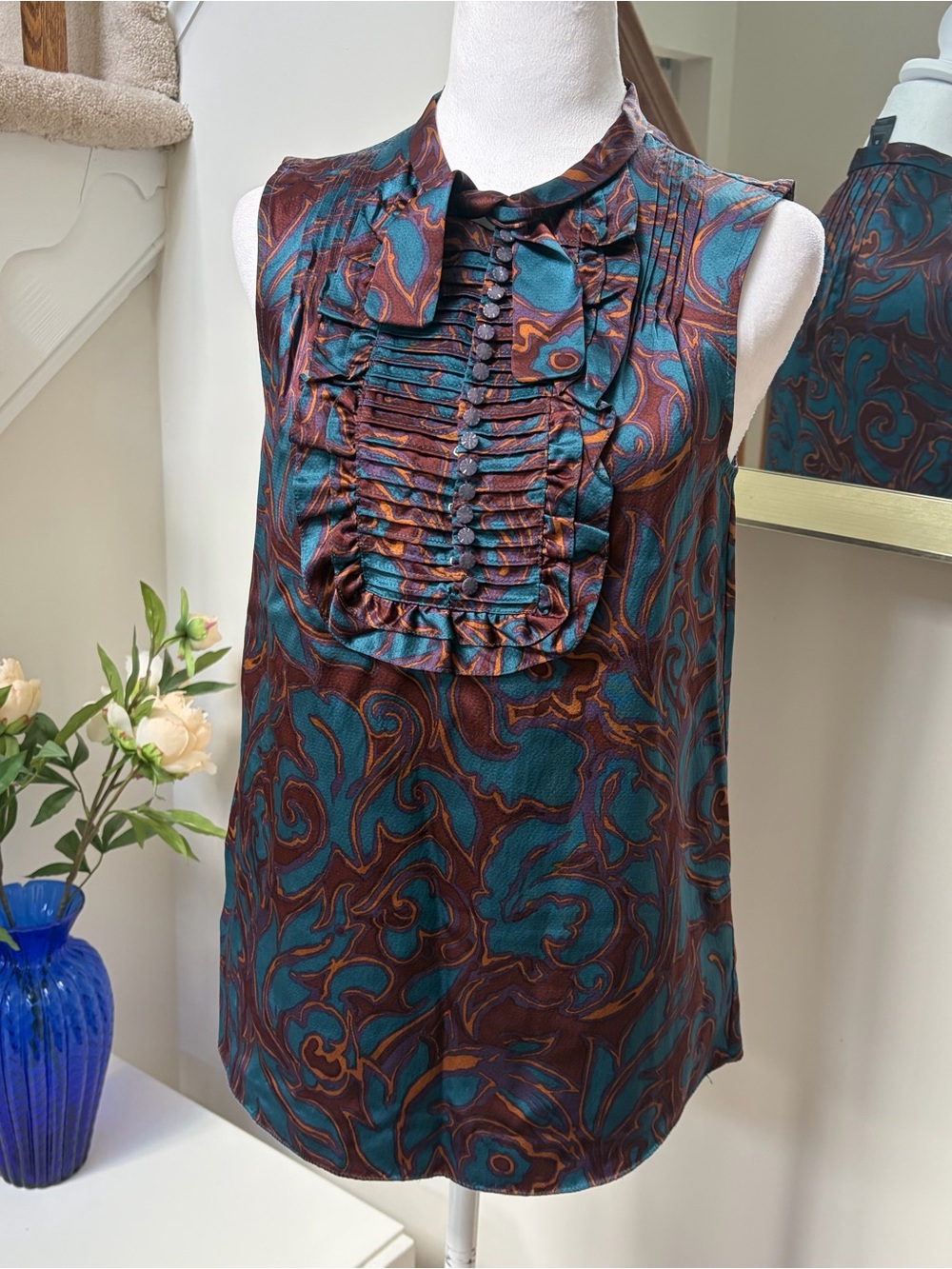 Marc by Marc Jacobs 100% Silk Pleated Ruffle Blouse Top Size 6
